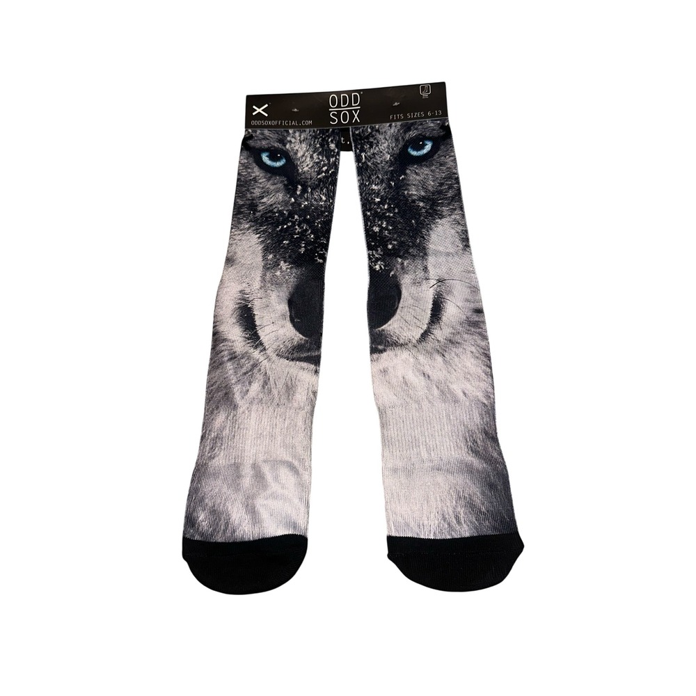 NWT Odd Sox Wolf Graphic Crew Socks Blue Eyes Nature‎ Wildlife Mens 6-13
